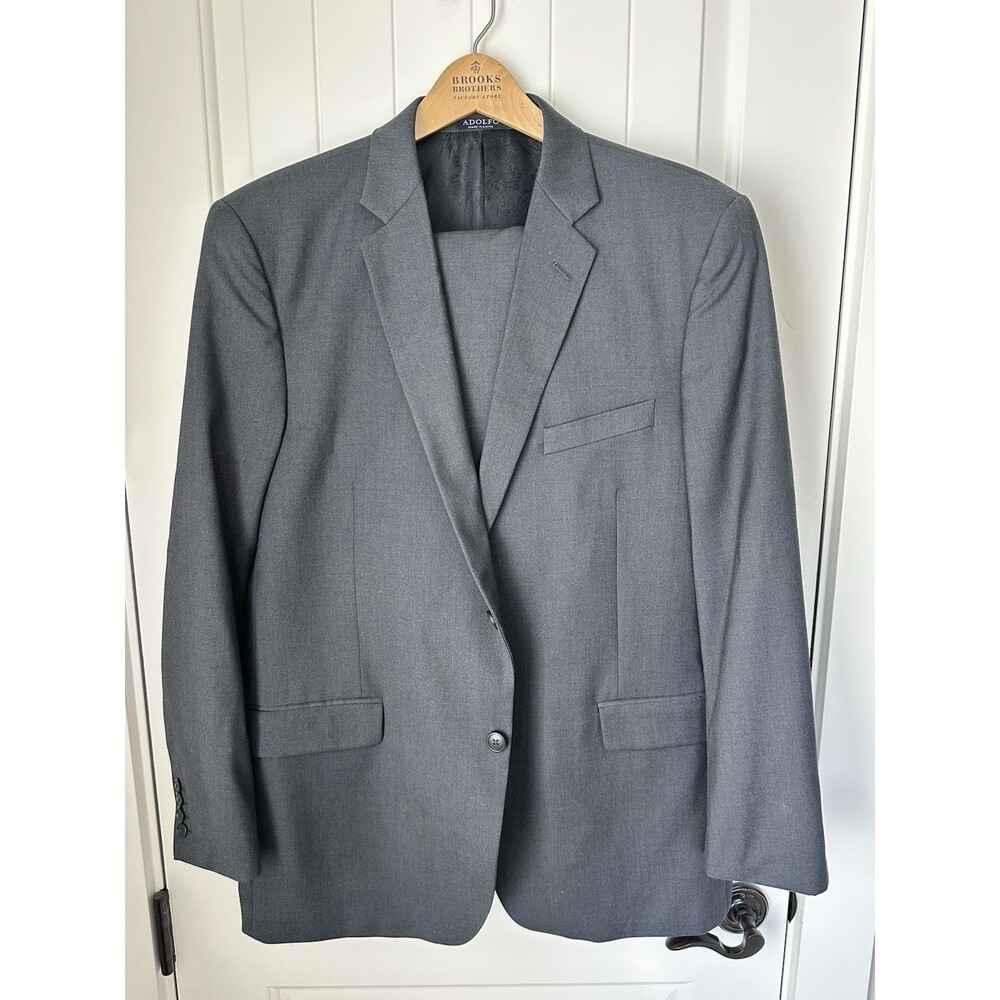 Adolfo Suit Jacket 44R Pants 38W X 30L Rayon Polyester Blend